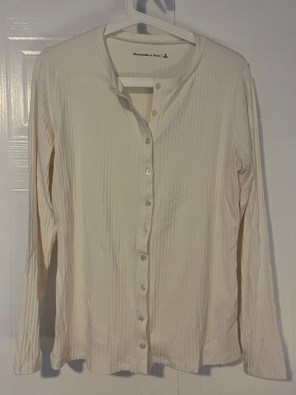 Abercrombie and Fitch Button Front Long Sleeve Top in a White/Cream Colour